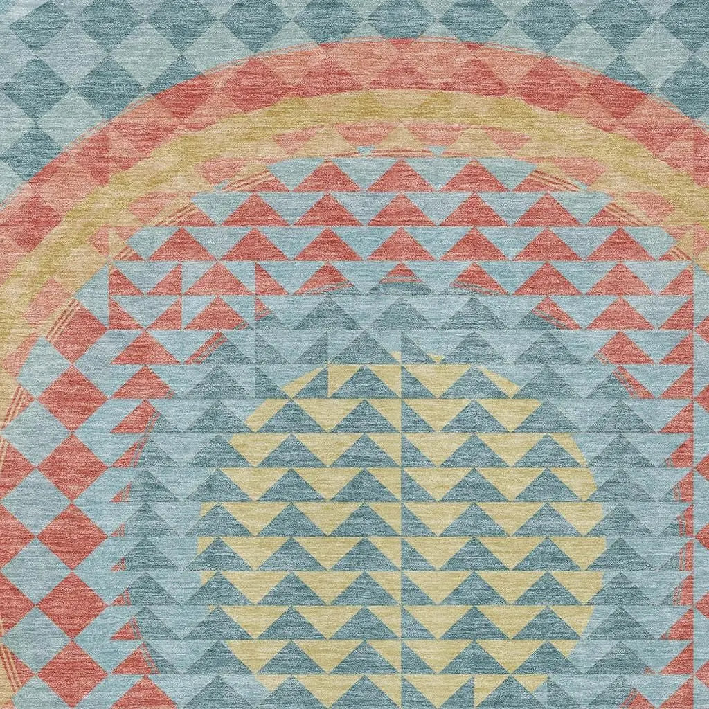 5' X 8' Teal Blue And Granite Gray Geometric Washable Indoor Outdoor Area Rug Homeroots Outdoor