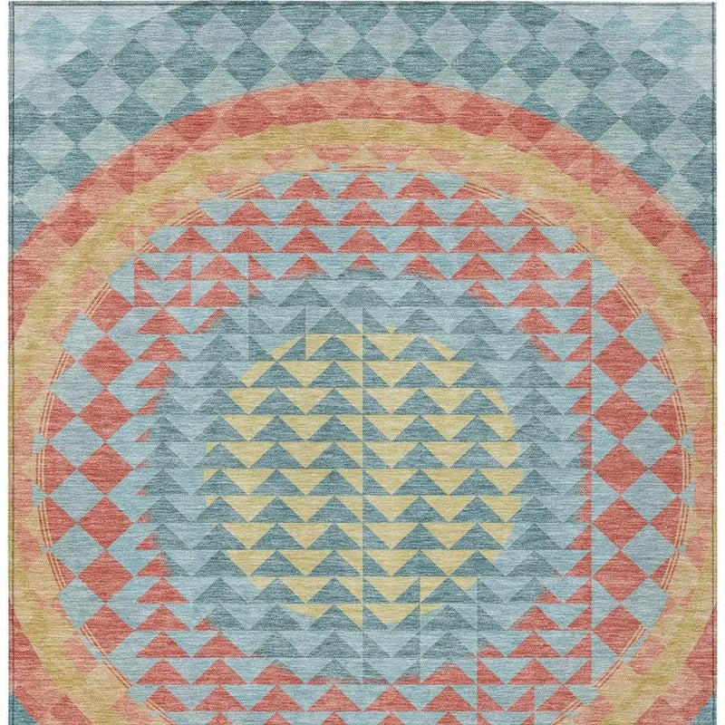 5' X 8' Teal Blue And Granite Gray Geometric Washable Indoor Outdoor Area Rug Homeroots Outdoor