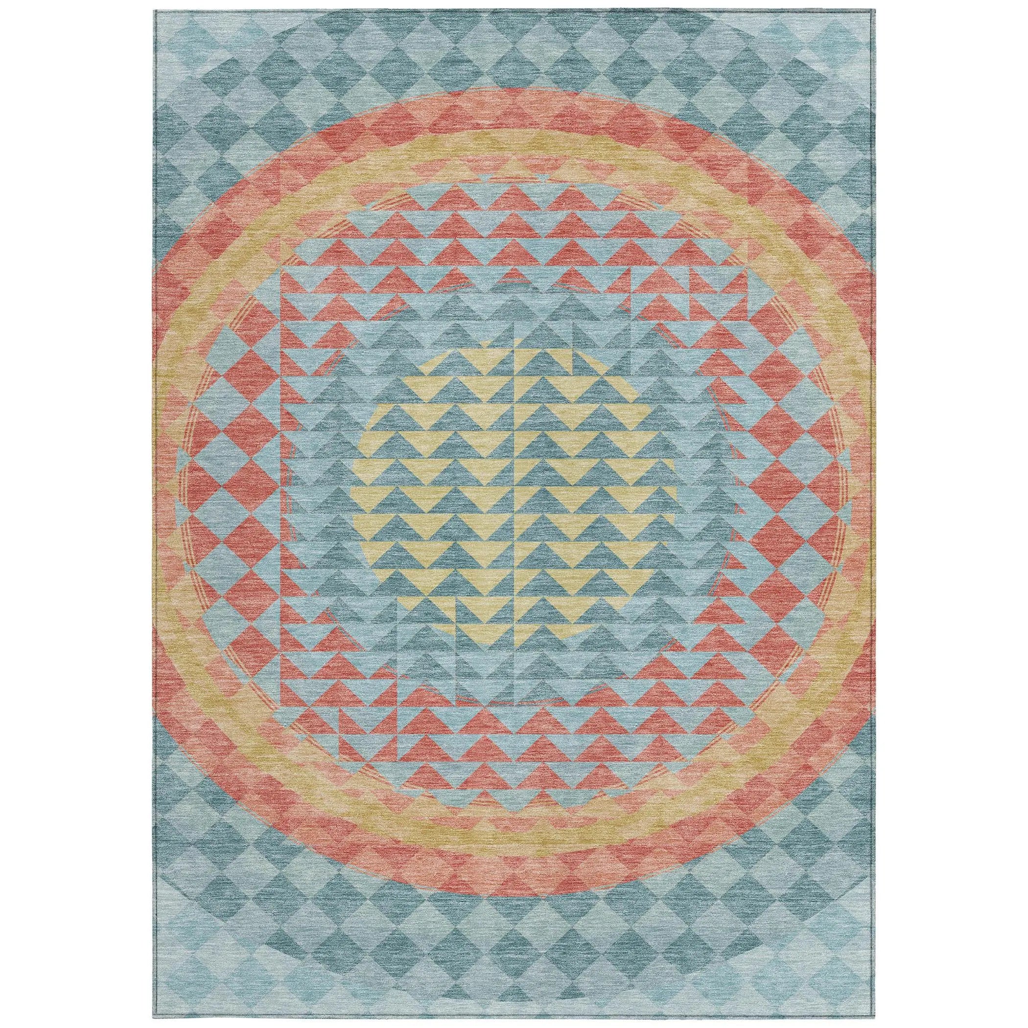 5' X 8' Teal Blue And Granite Gray Geometric Washable Indoor Outdoor Area Rug Homeroots Outdoor