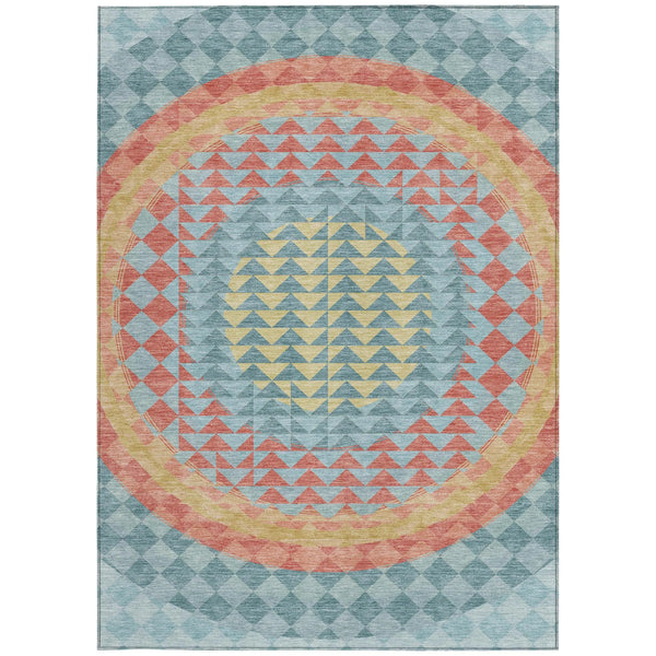 5' X 8' Teal Blue And Granite Gray Geometric Washable Indoor Outdoor Area Rug Homeroots Outdoor