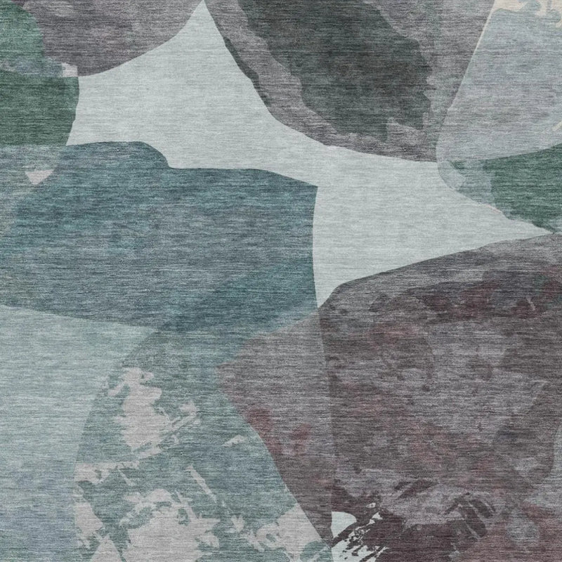 5' X 8' Teal Blue And Graphite Abstract Washable Indoor Outdoor Area Rug Homeroots Outdoor
