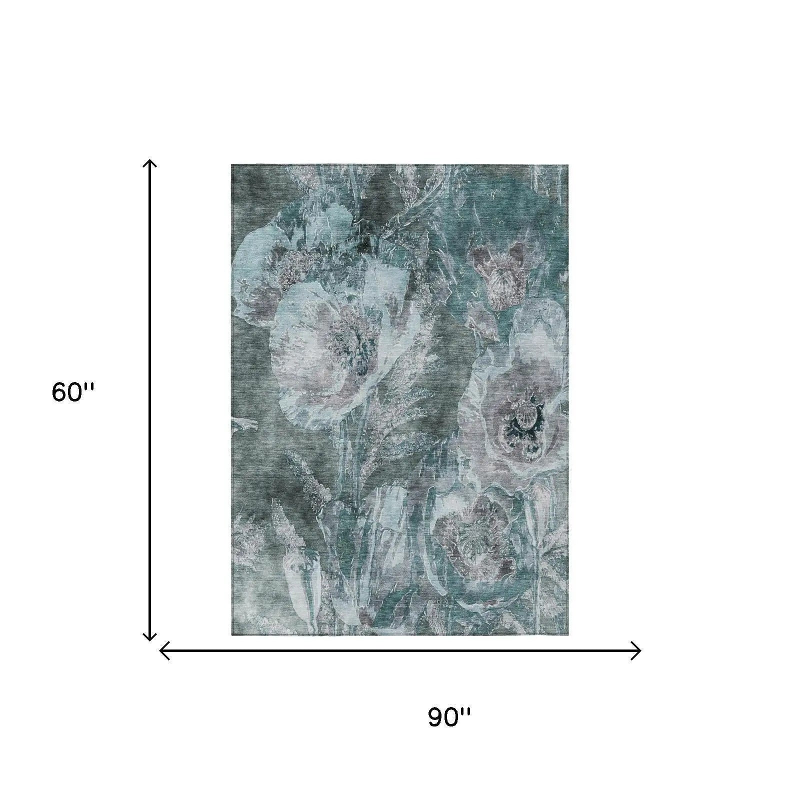 5' X 8' Teal Blue And Graphite Floral Washable Indoor Outdoor Area Rug Homeroots Outdoor