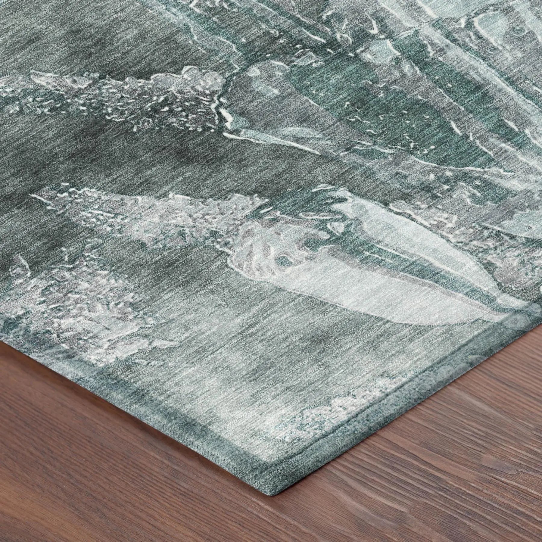 5' X 8' Teal Blue And Graphite Floral Washable Indoor Outdoor Area Rug Homeroots Outdoor