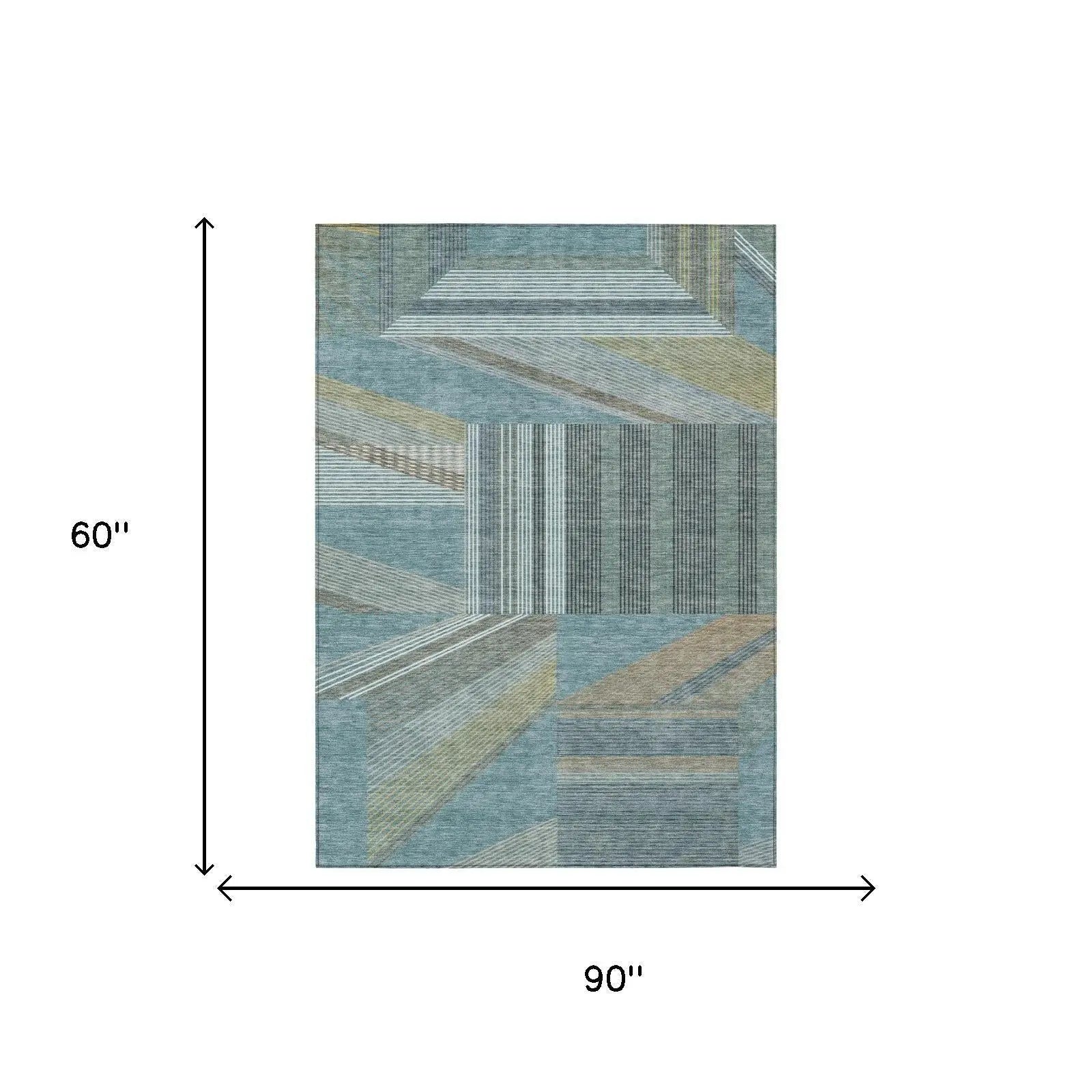 5' X 8' Teal Blue And Graphite Geometric Washable Indoor Outdoor Area Rug Homeroots Outdoor