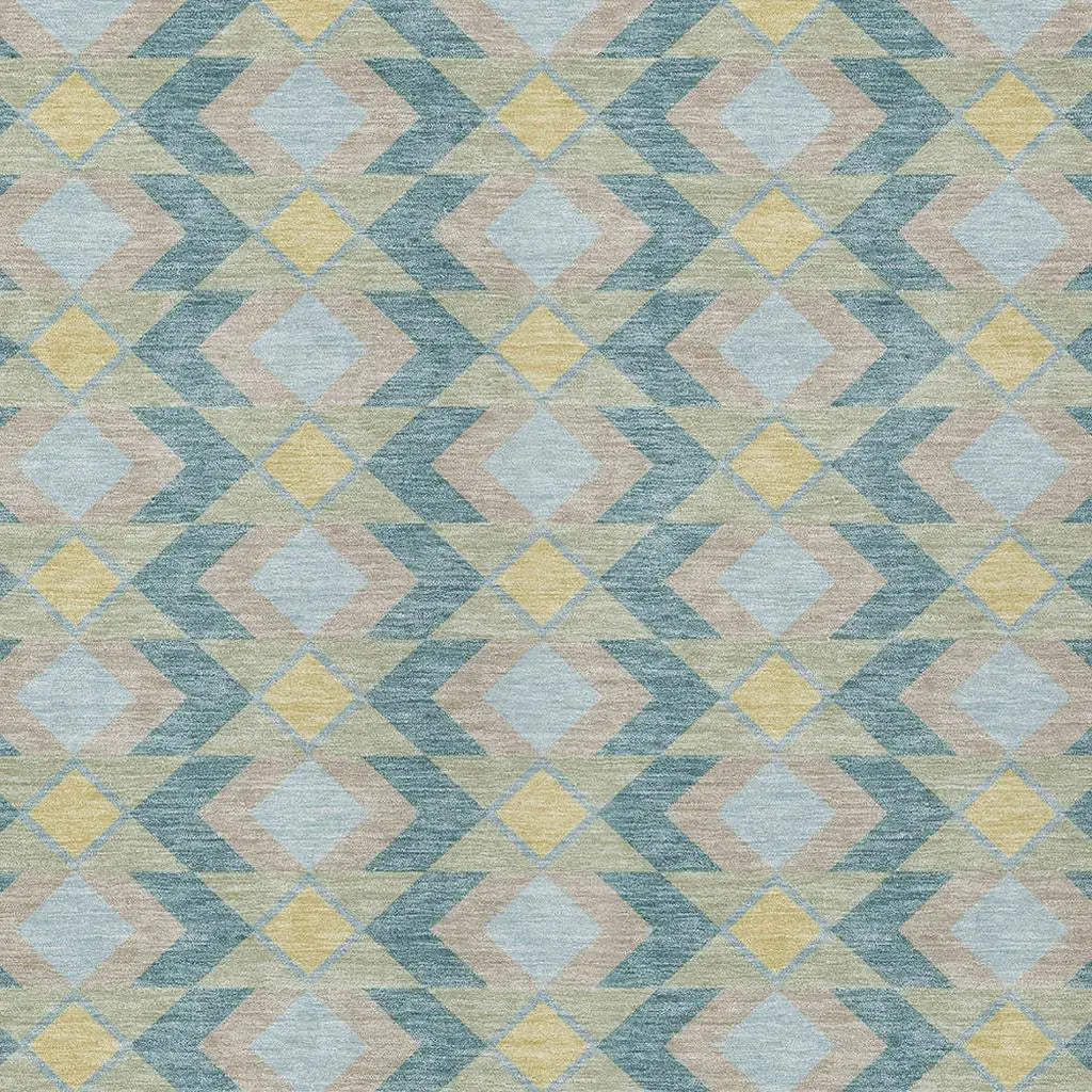 5' X 8' Teal Blue And Graphite Geometric Washable Indoor Outdoor Area Rug Homeroots Outdoor