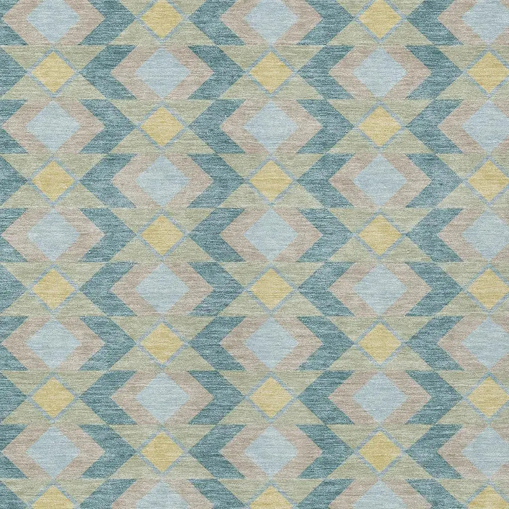 5' X 8' Teal Blue And Graphite Geometric Washable Indoor Outdoor Area Rug Homeroots Outdoor