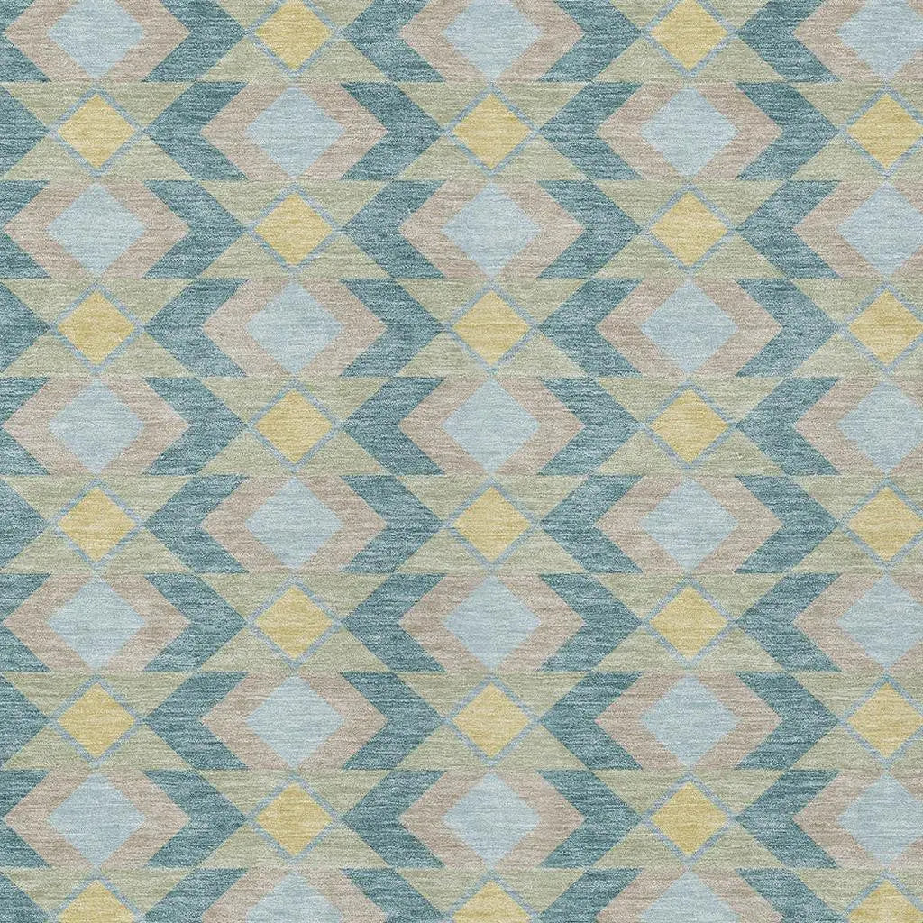 5' X 8' Teal Blue And Graphite Geometric Washable Indoor Outdoor Area Rug Homeroots Outdoor