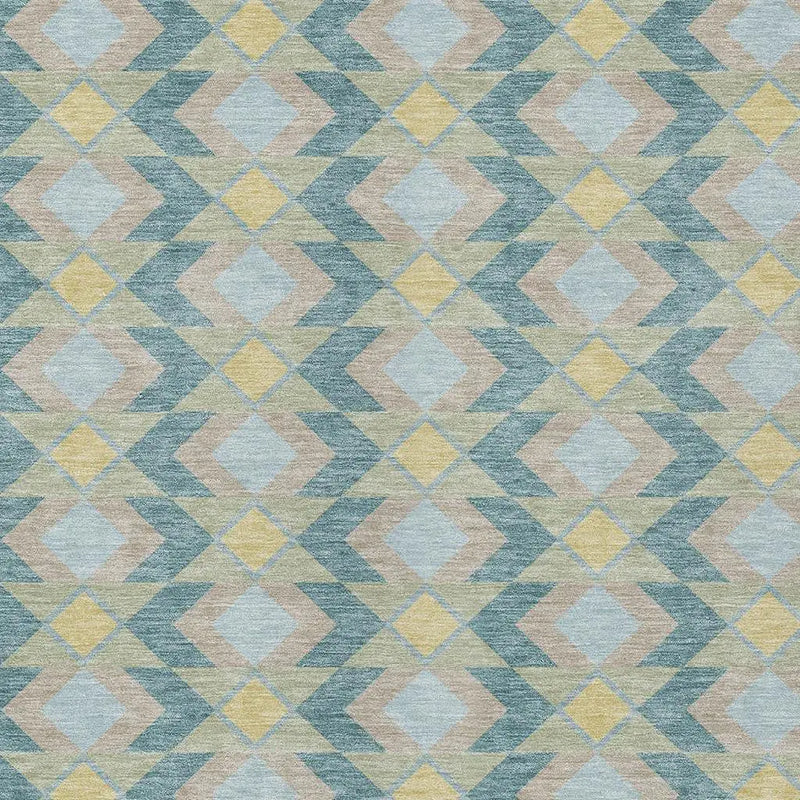 5' X 8' Teal Blue And Graphite Geometric Washable Indoor Outdoor Area Rug Homeroots Outdoor