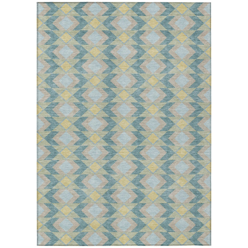 5' X 8' Teal Blue And Graphite Geometric Washable Indoor Outdoor Area Rug Homeroots Outdoor