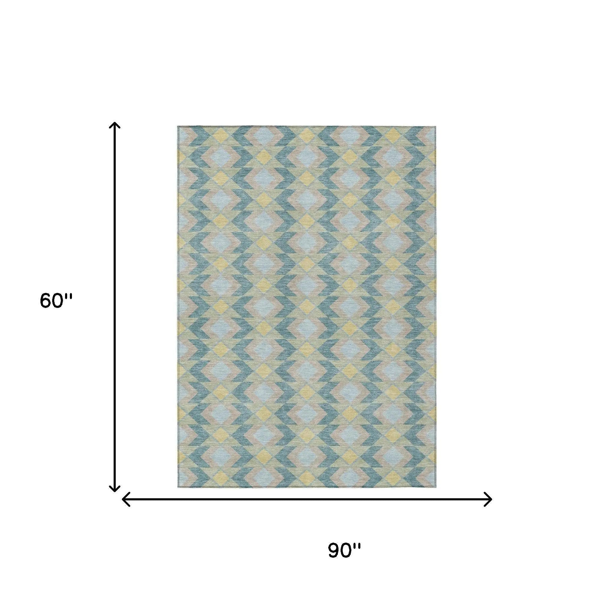 5' X 8' Teal Blue And Graphite Geometric Washable Indoor Outdoor Area Rug Homeroots Outdoor