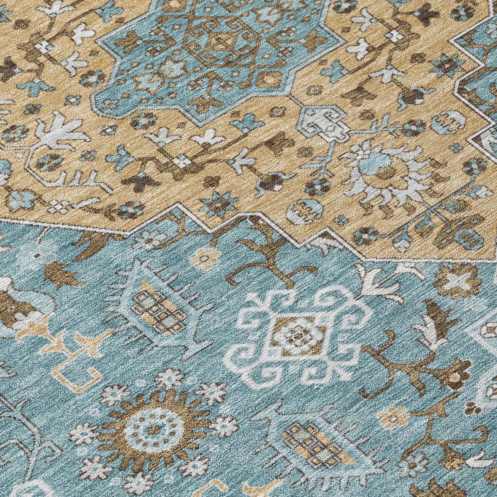 5' X 8' Teal Blue And Graphite Medallion Washable Indoor Outdoor Area Rug Homeroots Outdoor
