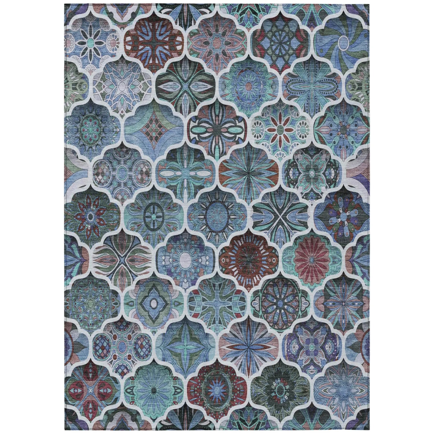 5' X 8' Teal Blue And Graphite Ogee Washable Indoor Outdoor Area Rug Homeroots Outdoor