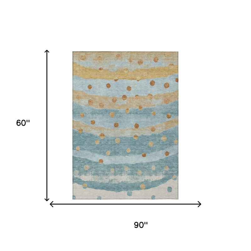 5' X 8' Teal Blue And Graphite Striped Washable Indoor Outdoor Area Rug Homeroots Outdoor