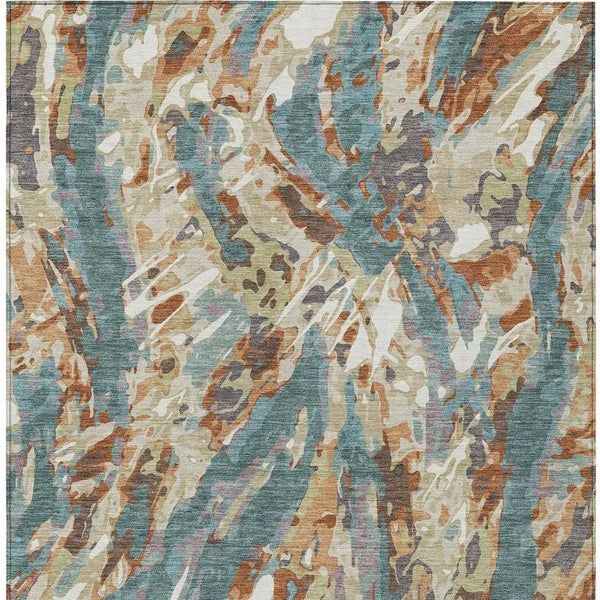 5' X 8' Teal Blue And Gray Abstract Washable Indoor Outdoor Area Rug Homeroots Outdoor