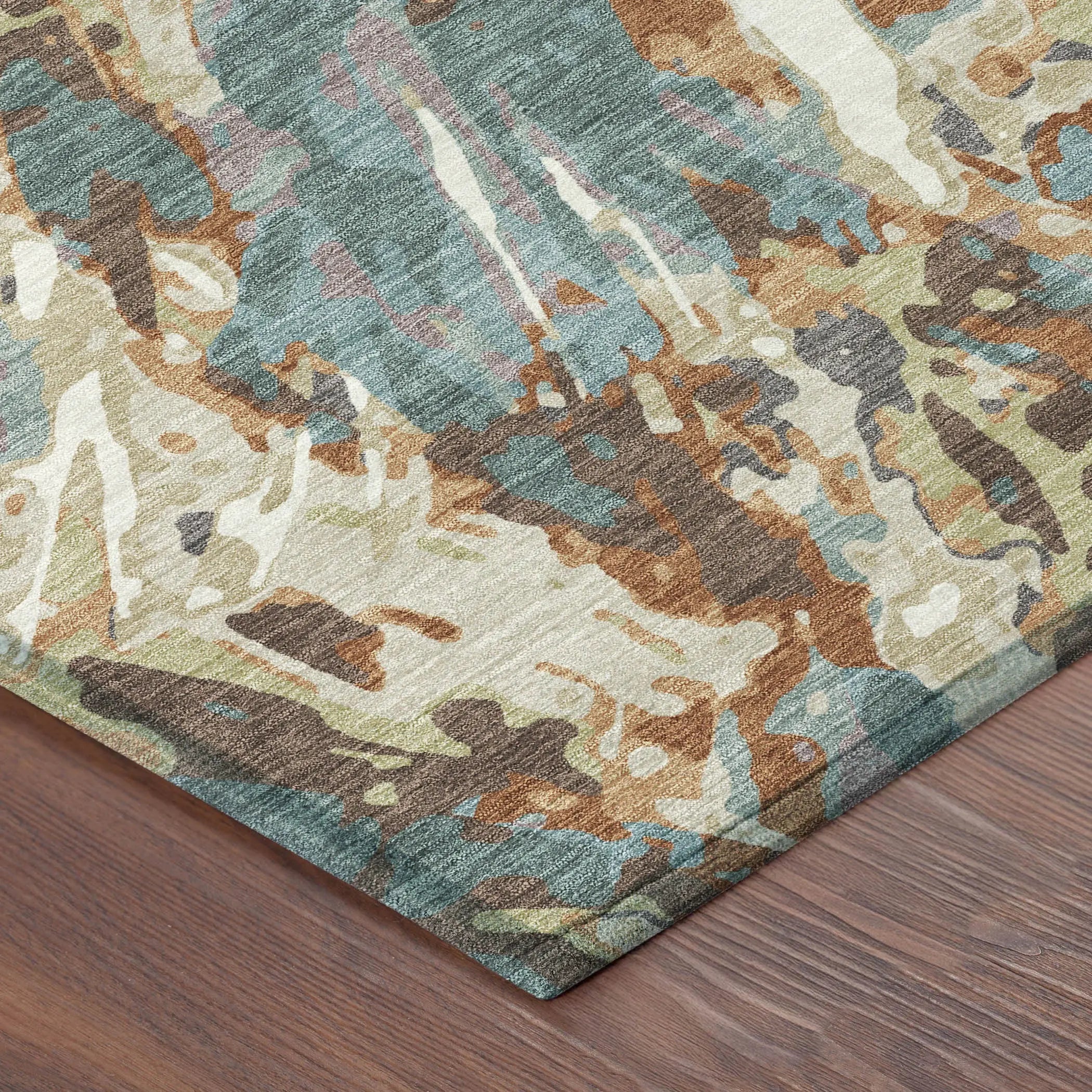 5' X 8' Teal Blue And Gray Abstract Washable Indoor Outdoor Area Rug Homeroots Outdoor