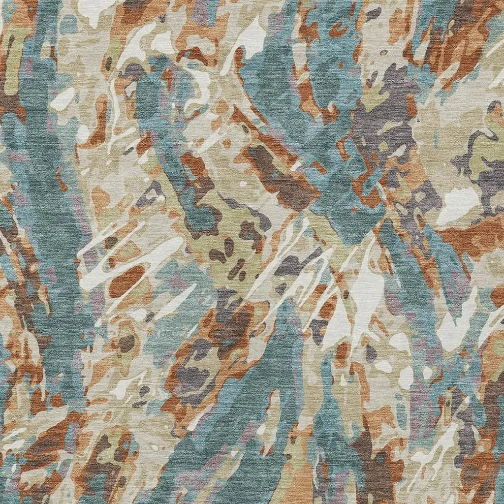 5' X 8' Teal Blue And Gray Abstract Washable Indoor Outdoor Area Rug Homeroots Outdoor