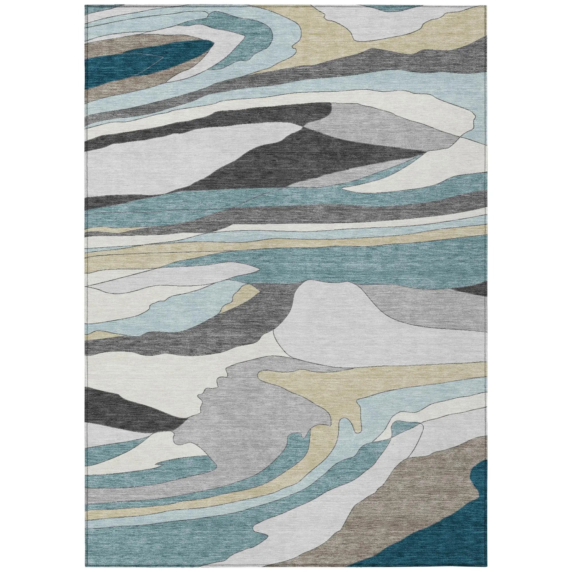 5' X 8' Teal Blue And Gray Abstract Washable Indoor Outdoor Area Rug Homeroots Outdoor