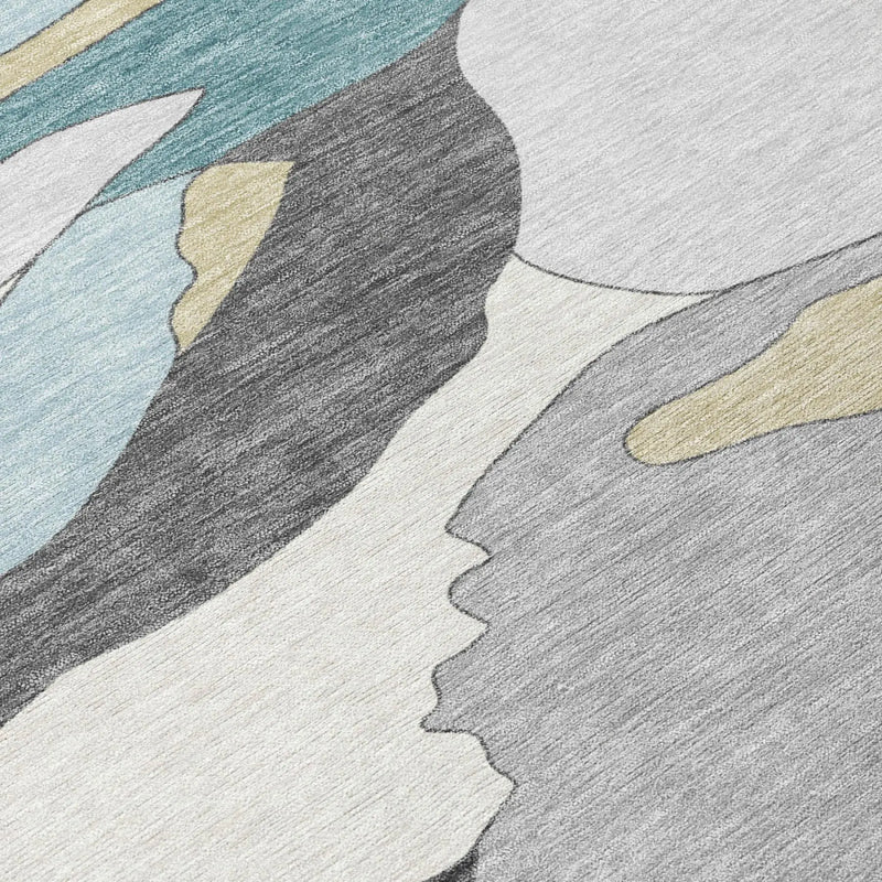 5' X 8' Teal Blue And Gray Abstract Washable Indoor Outdoor Area Rug Homeroots Outdoor
