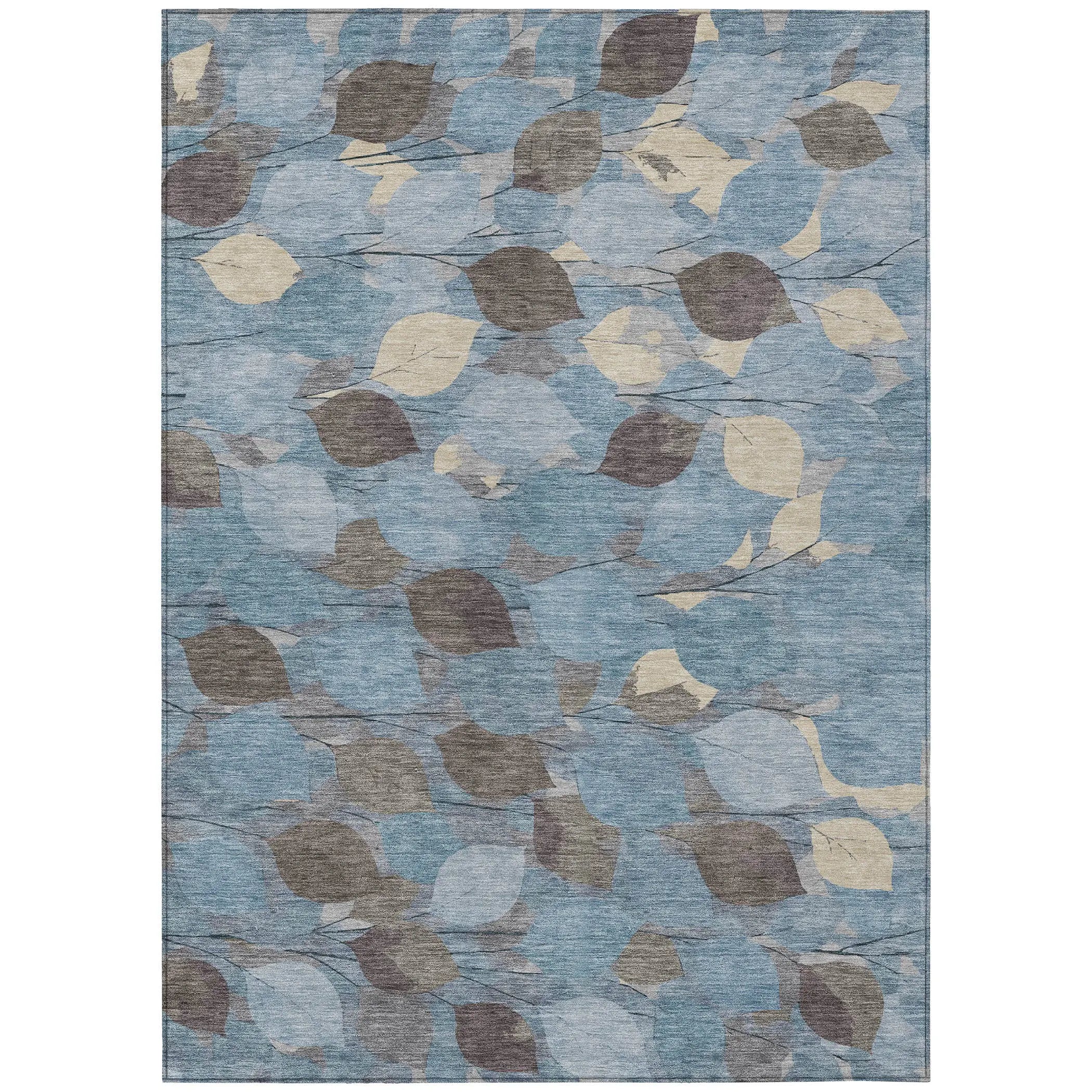 5' X 8' Teal Blue And Gray Floral Washable Indoor Outdoor Area Rug Homeroots Outdoor