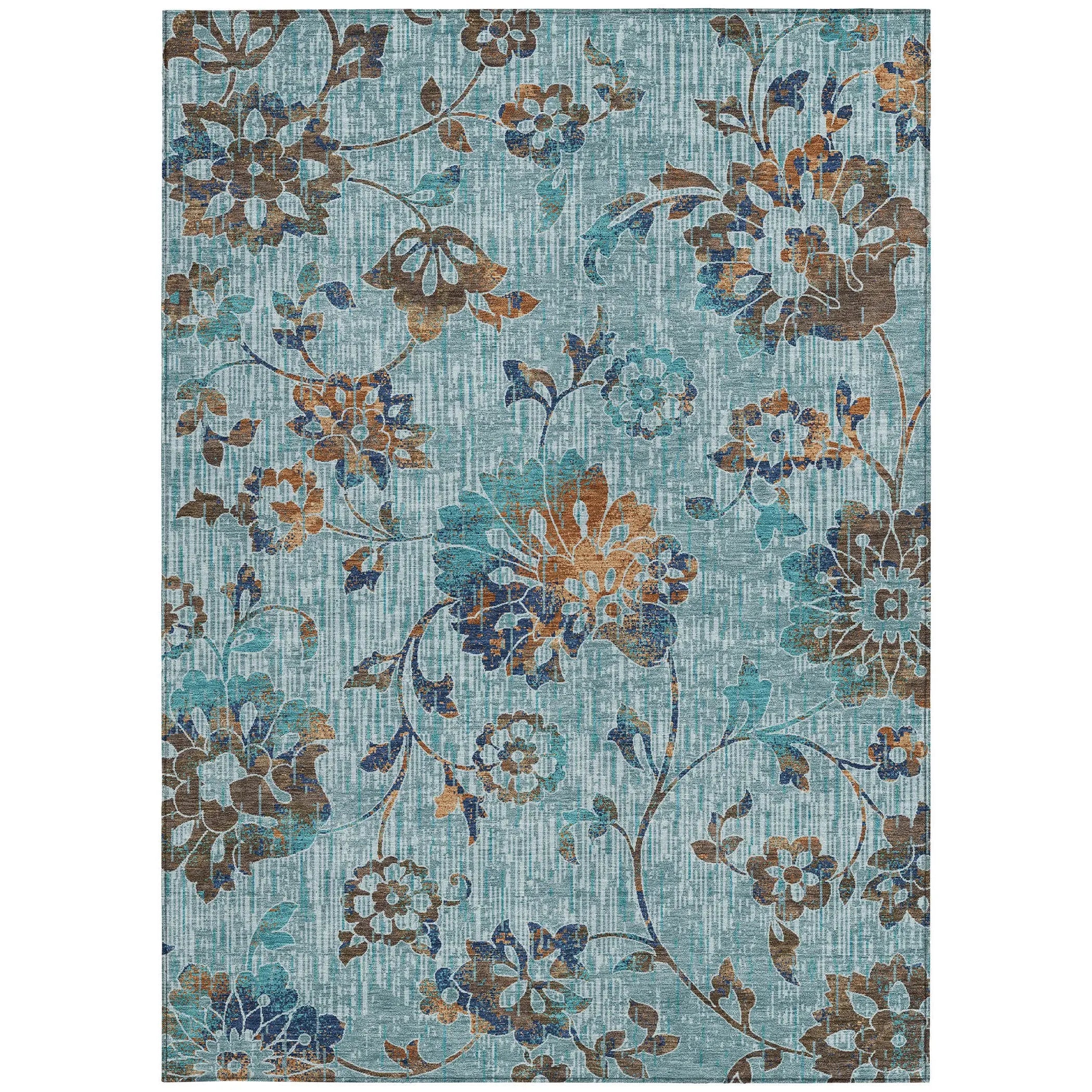 5' X 8' Teal Blue And Gray Floral Washable Indoor Outdoor Area Rug Homeroots Outdoor