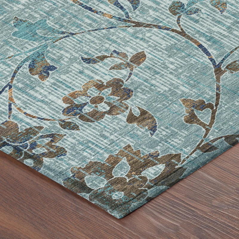 5' X 8' Teal Blue And Gray Floral Washable Indoor Outdoor Area Rug Homeroots Outdoor