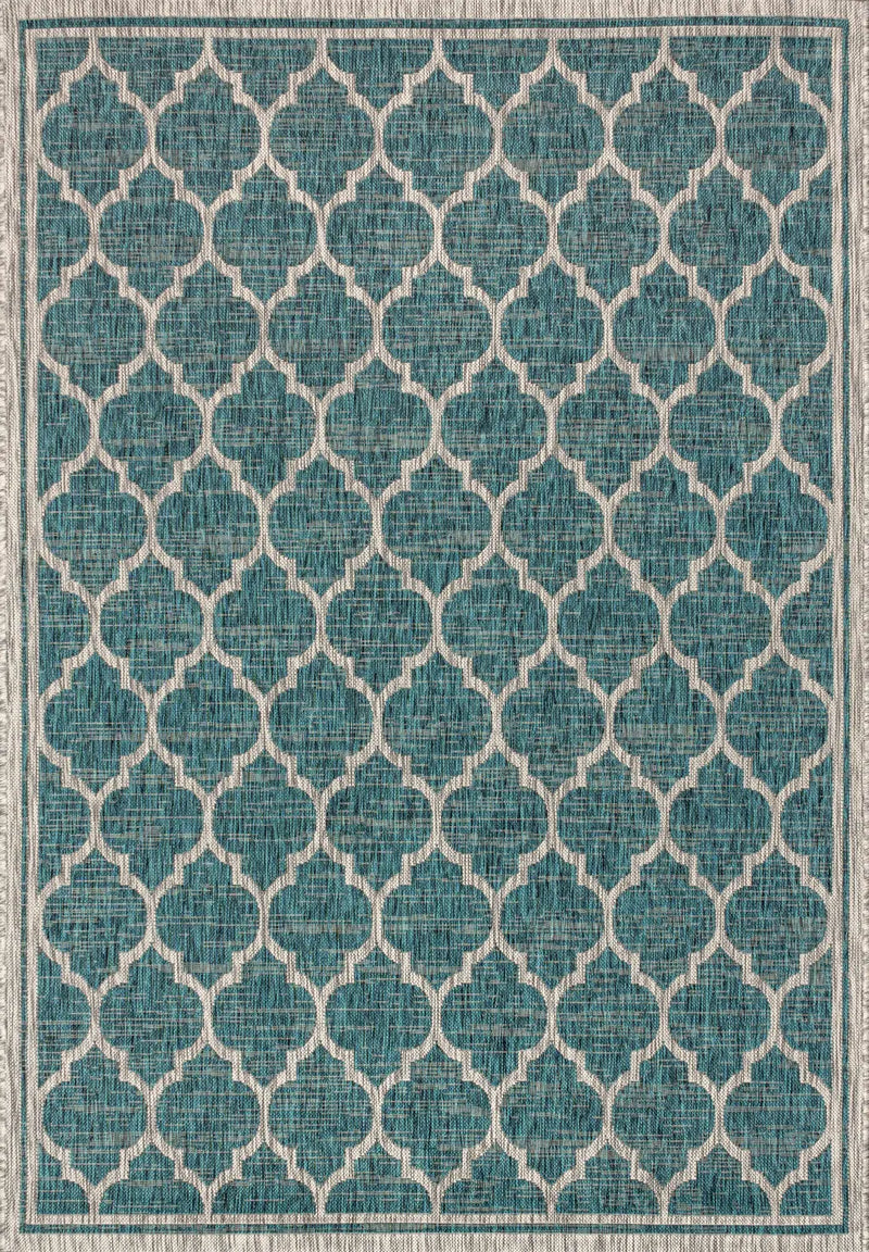 5' X 8' Teal Blue And Gray Geometric Indoor Outdoor Area Rug Homeroots Outdoor