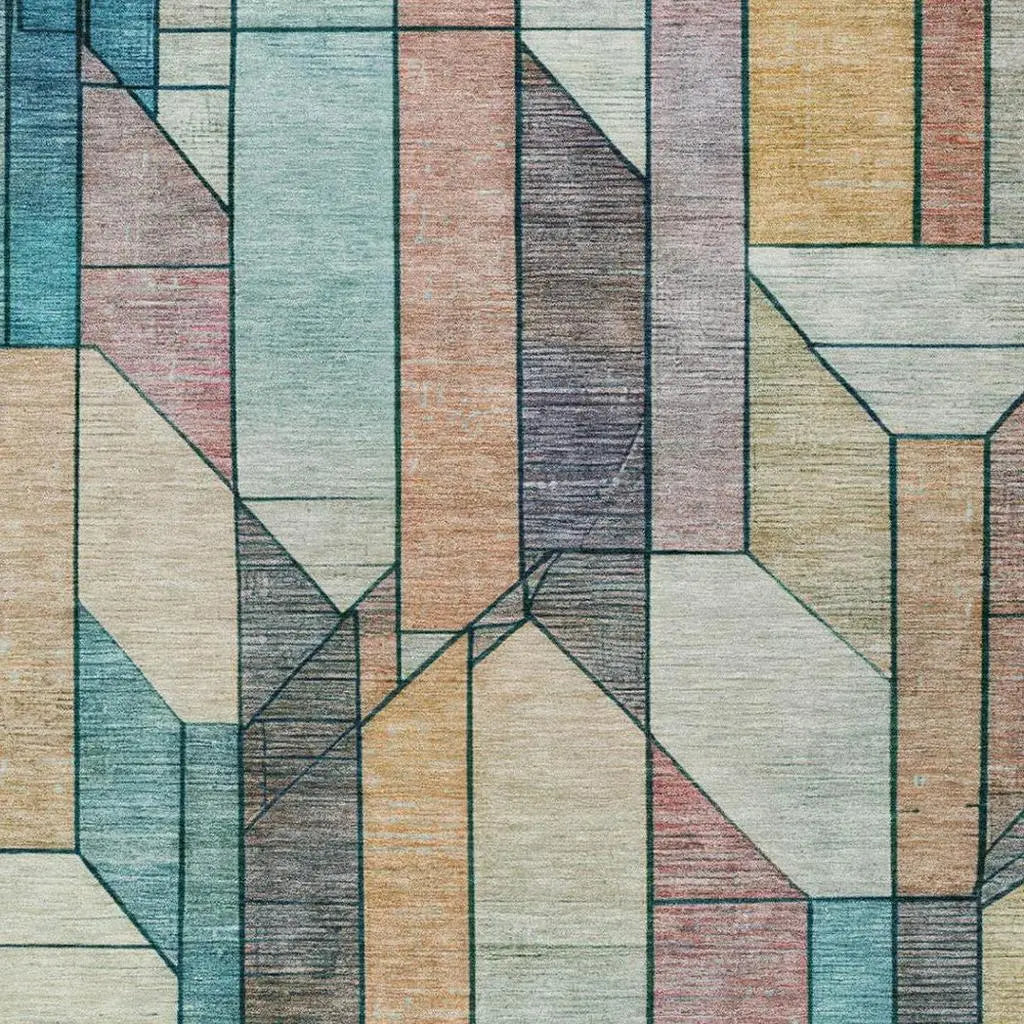 5' X 8' Teal Blue And Gray Geometric Washable Indoor Outdoor Area Rug Homeroots Outdoor