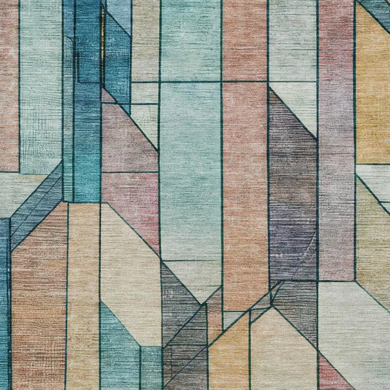 5' X 8' Teal Blue And Gray Geometric Washable Indoor Outdoor Area Rug Homeroots Outdoor