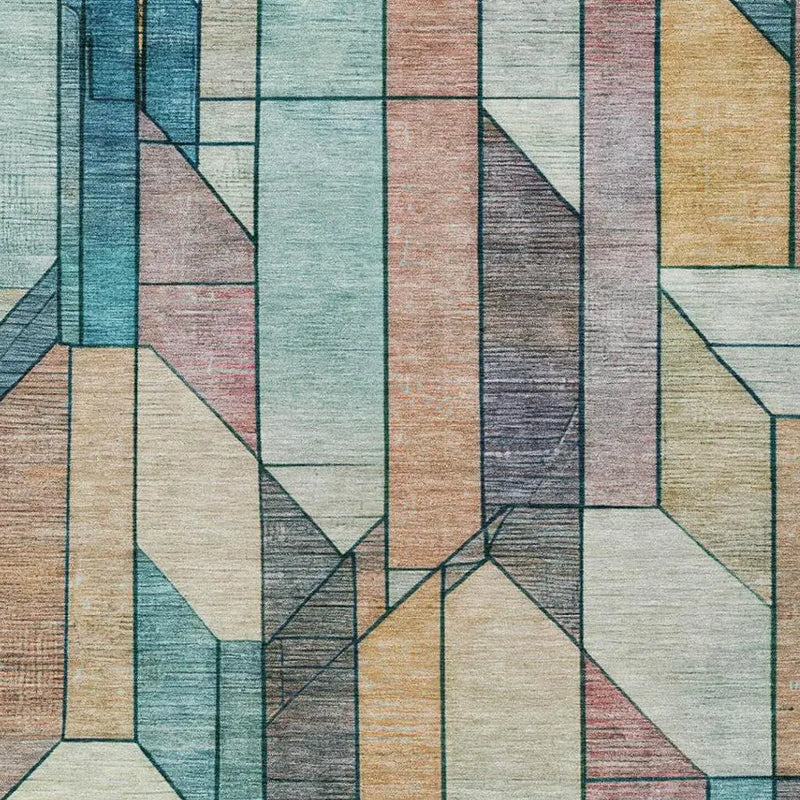 5' X 8' Teal Blue And Gray Geometric Washable Indoor Outdoor Area Rug Homeroots Outdoor