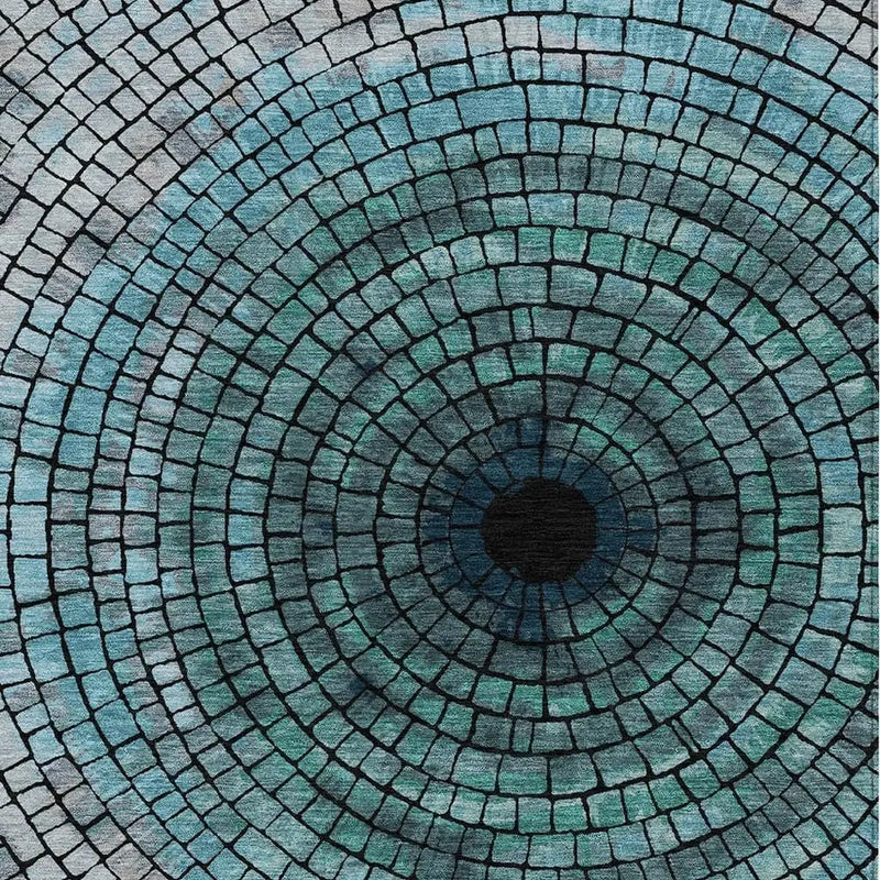 5' X 8' Teal Blue And Gray Geometric Washable Indoor Outdoor Area Rug Homeroots Outdoor