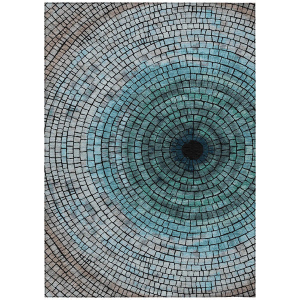 5' X 8' Teal Blue And Gray Geometric Washable Indoor Outdoor Area Rug Homeroots Outdoor