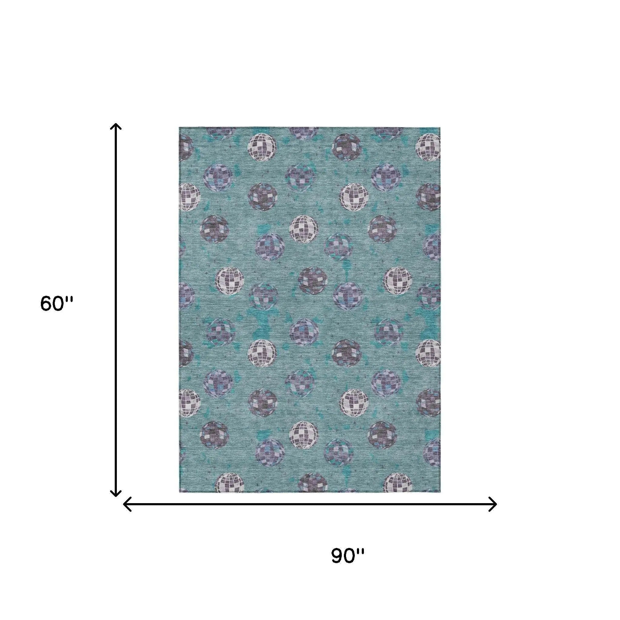 5' X 8' Teal Blue And Gray Geometric Washable Indoor Outdoor Area Rug Homeroots Outdoor