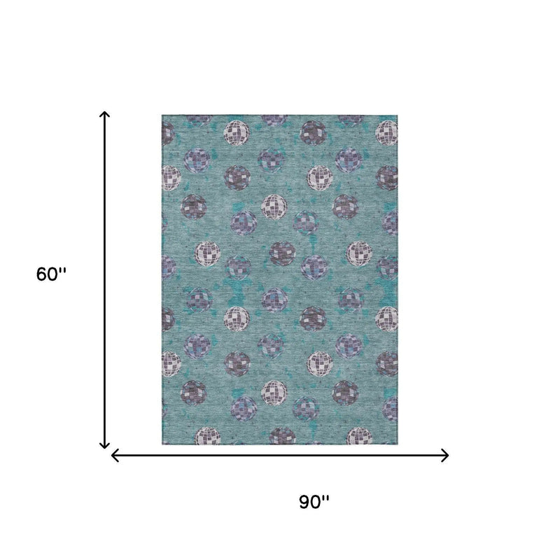 5' X 8' Teal Blue And Gray Geometric Washable Indoor Outdoor Area Rug Homeroots Outdoor