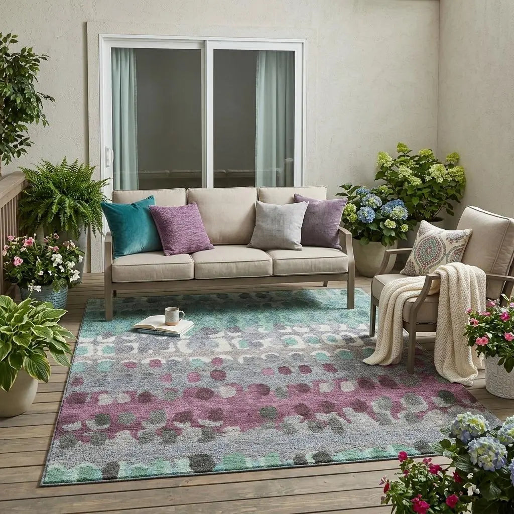 5' X 8' Teal Blue And Gray Geometric Washable Indoor Outdoor Area Rug Homeroots Outdoor