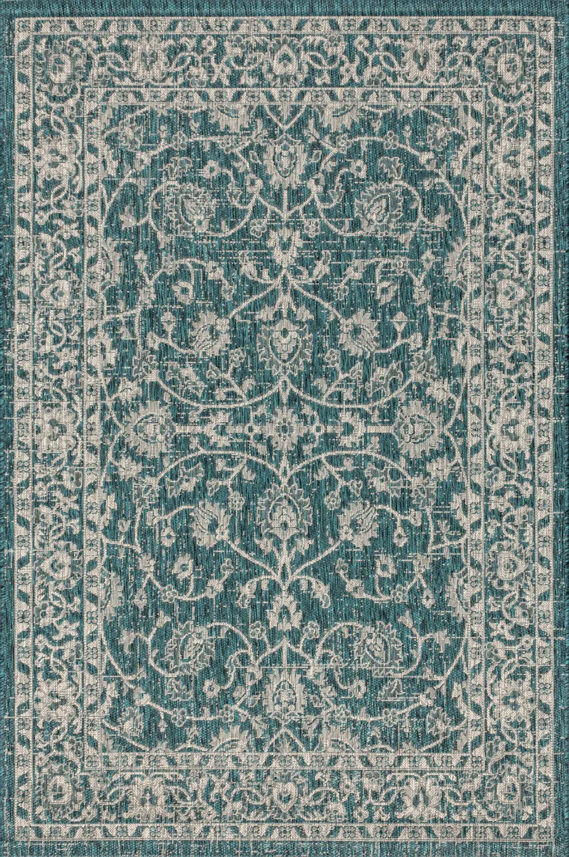5' X 8' Teal Blue And Gray Medallion Indoor Outdoor Area Rug Homeroots Outdoor