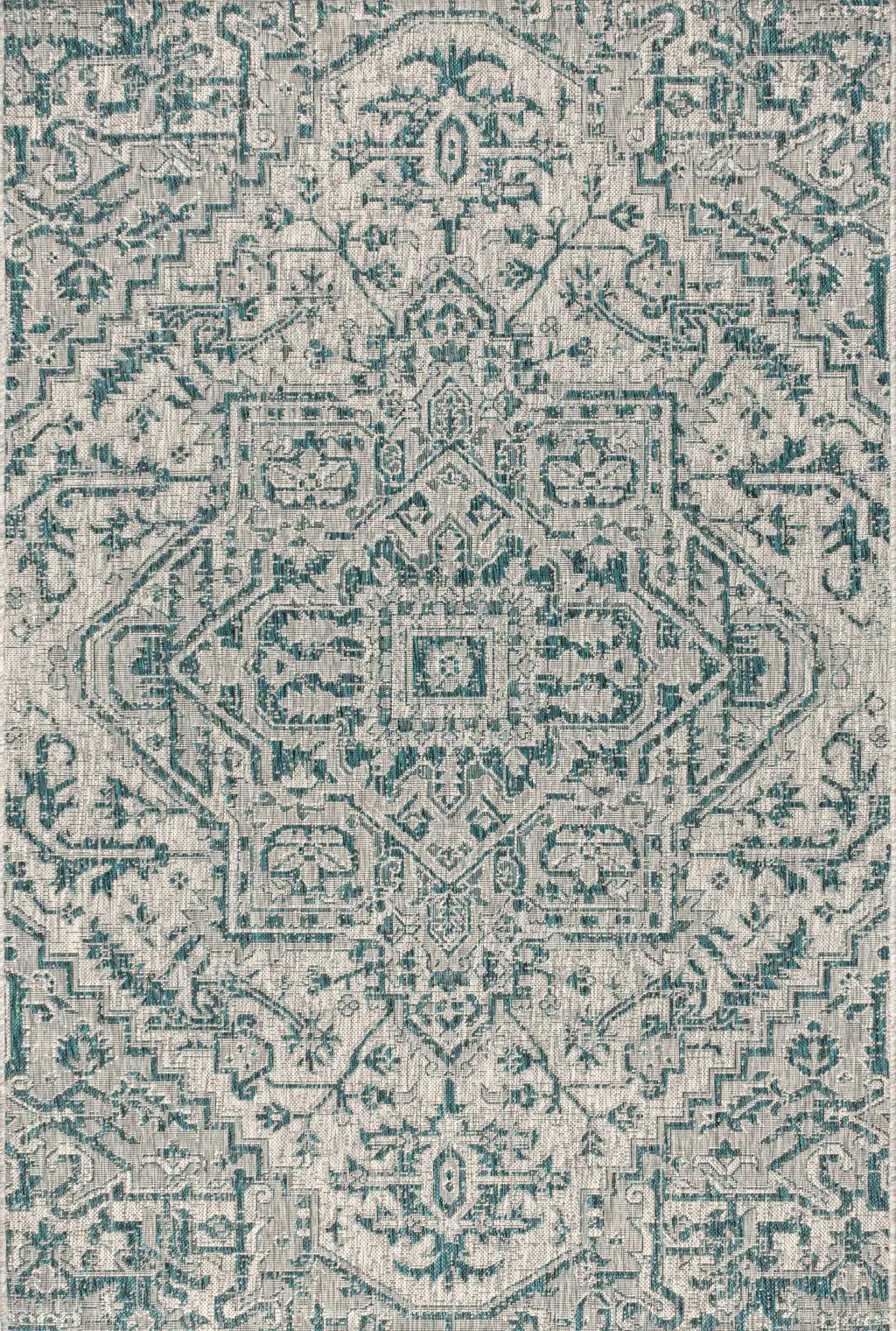 5' X 8' Teal Blue And Gray Medallion Indoor Outdoor Area Rug Homeroots Outdoor