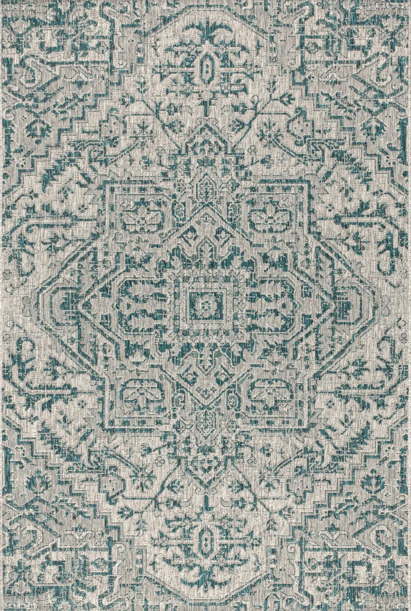 5' X 8' Teal Blue And Gray Medallion Indoor Outdoor Area Rug Homeroots Outdoor