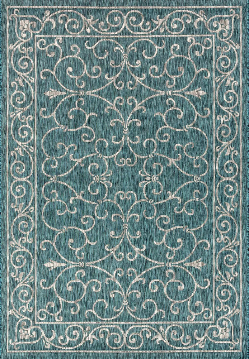 5' X 8' Teal Blue And Gray Medallion Indoor Outdoor Area Rug Homeroots Outdoor
