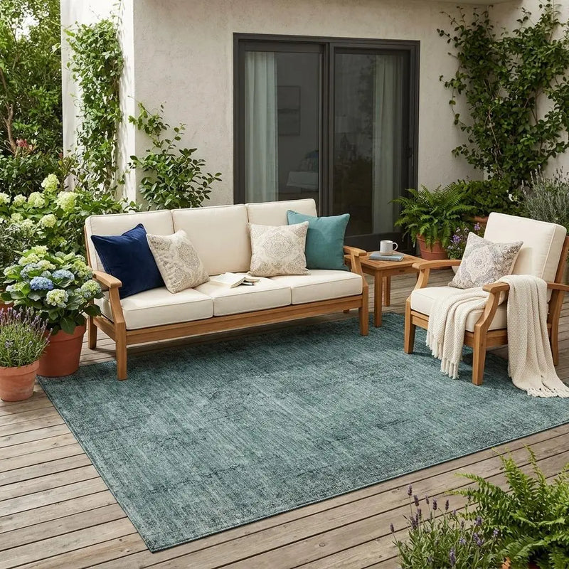 5' X 8' Teal Blue And Gray Oriental Washable Indoor Outdoor Area Rug Homeroots Outdoor