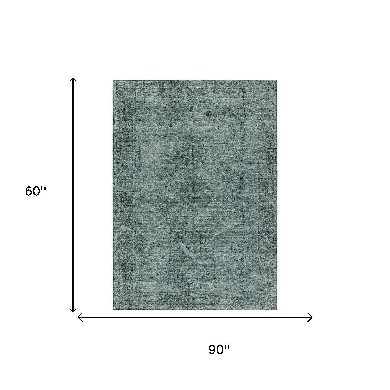 5' X 8' Teal Blue And Gray Oriental Washable Indoor Outdoor Area Rug Homeroots Outdoor