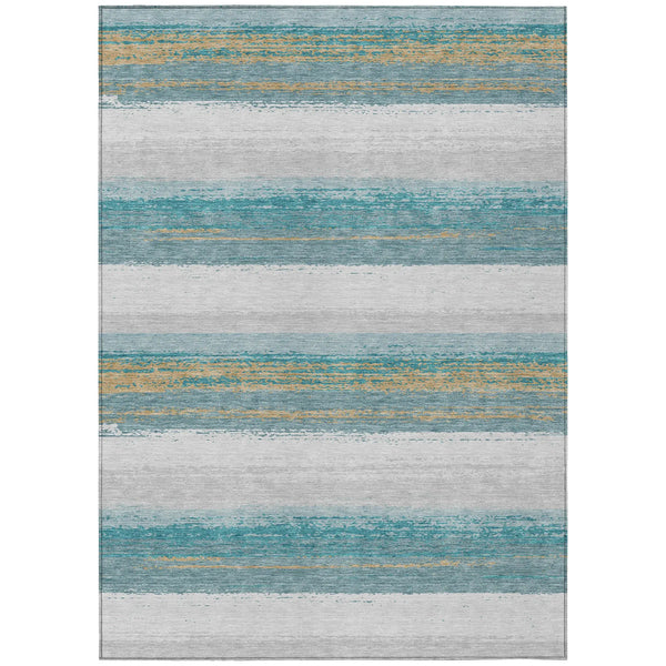 5' X 8' Teal Blue And Gray Striped Washable Indoor Outdoor Area Rug Homeroots Outdoor