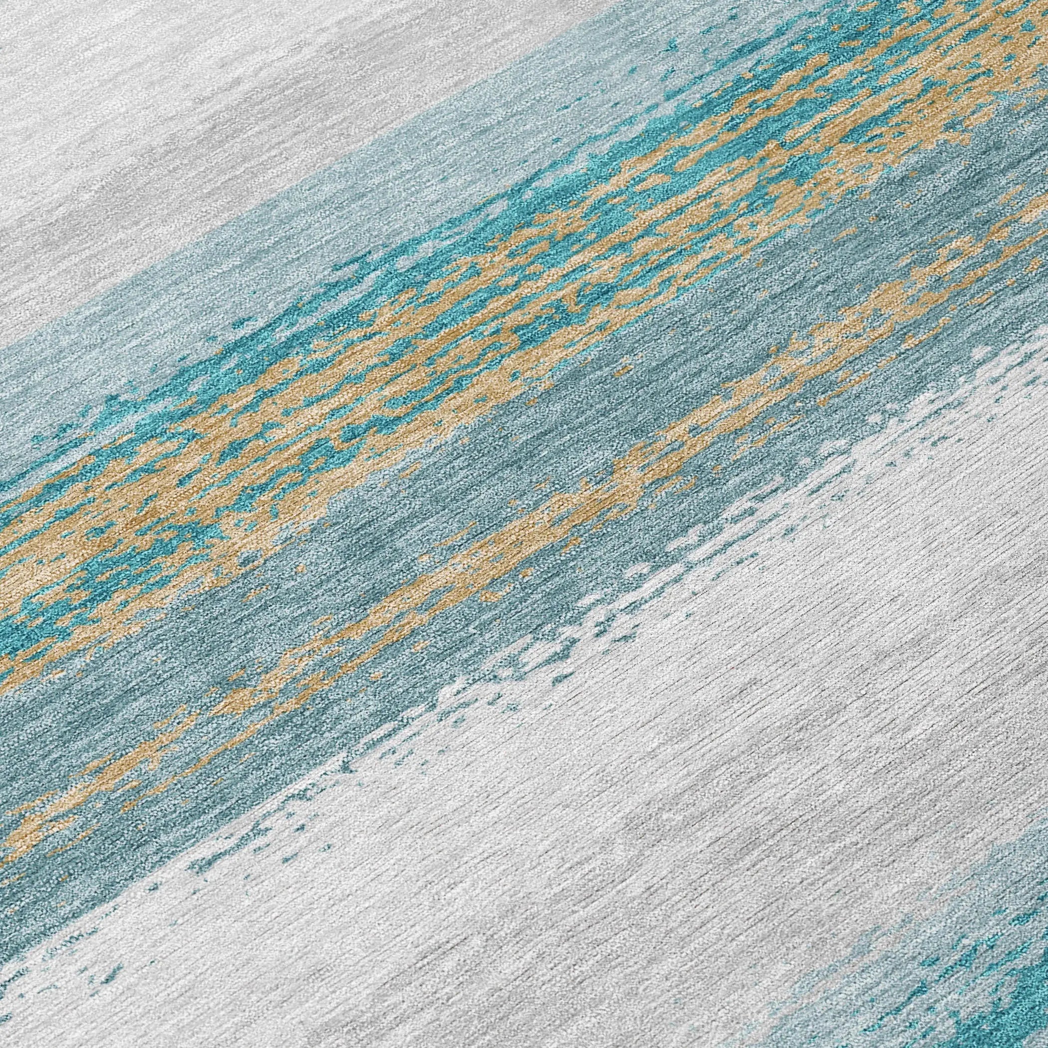 5' X 8' Teal Blue And Gray Striped Washable Indoor Outdoor Area Rug Homeroots Outdoor