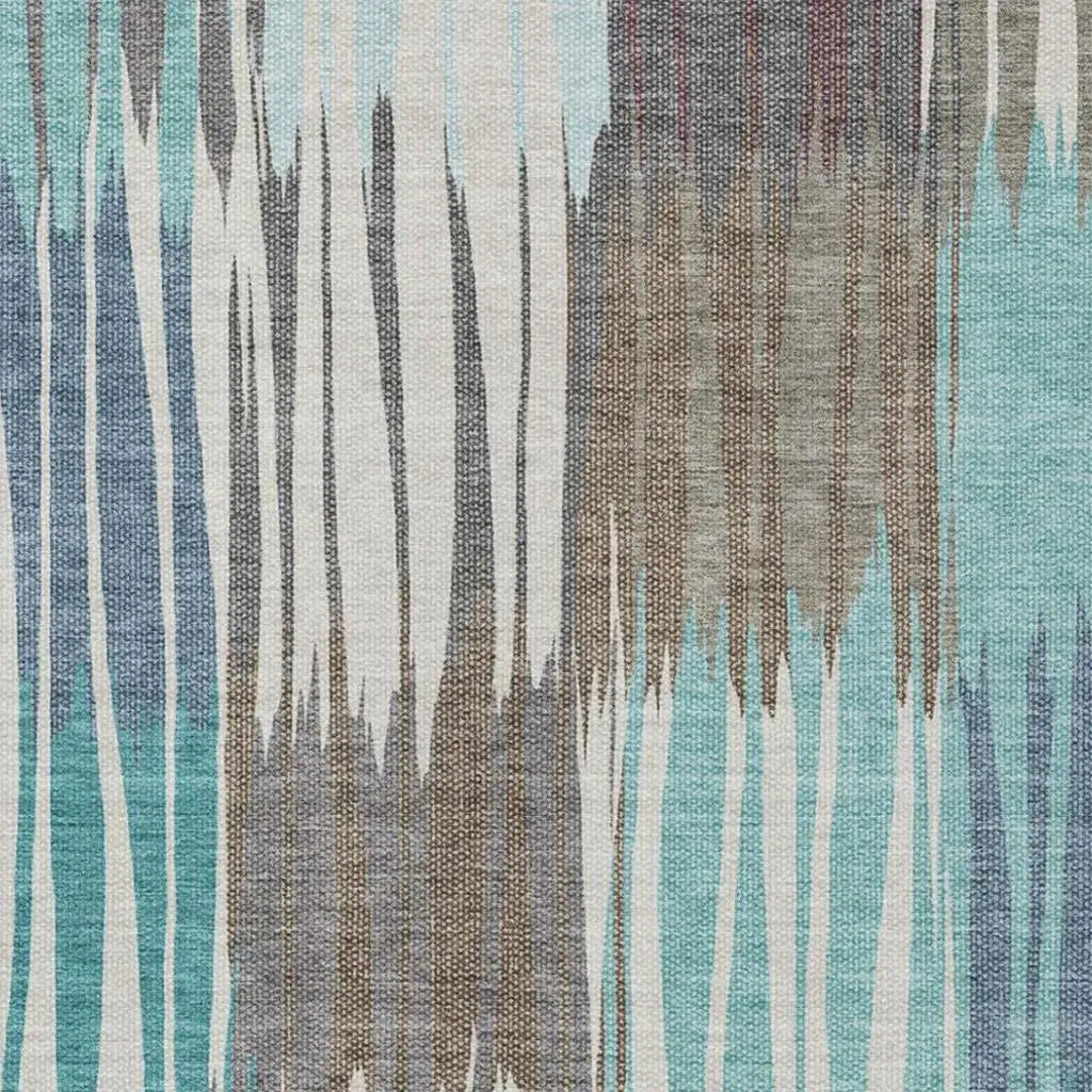 5' X 8' Teal Blue And Gray Striped Washable Indoor Outdoor Area Rug Homeroots Outdoor