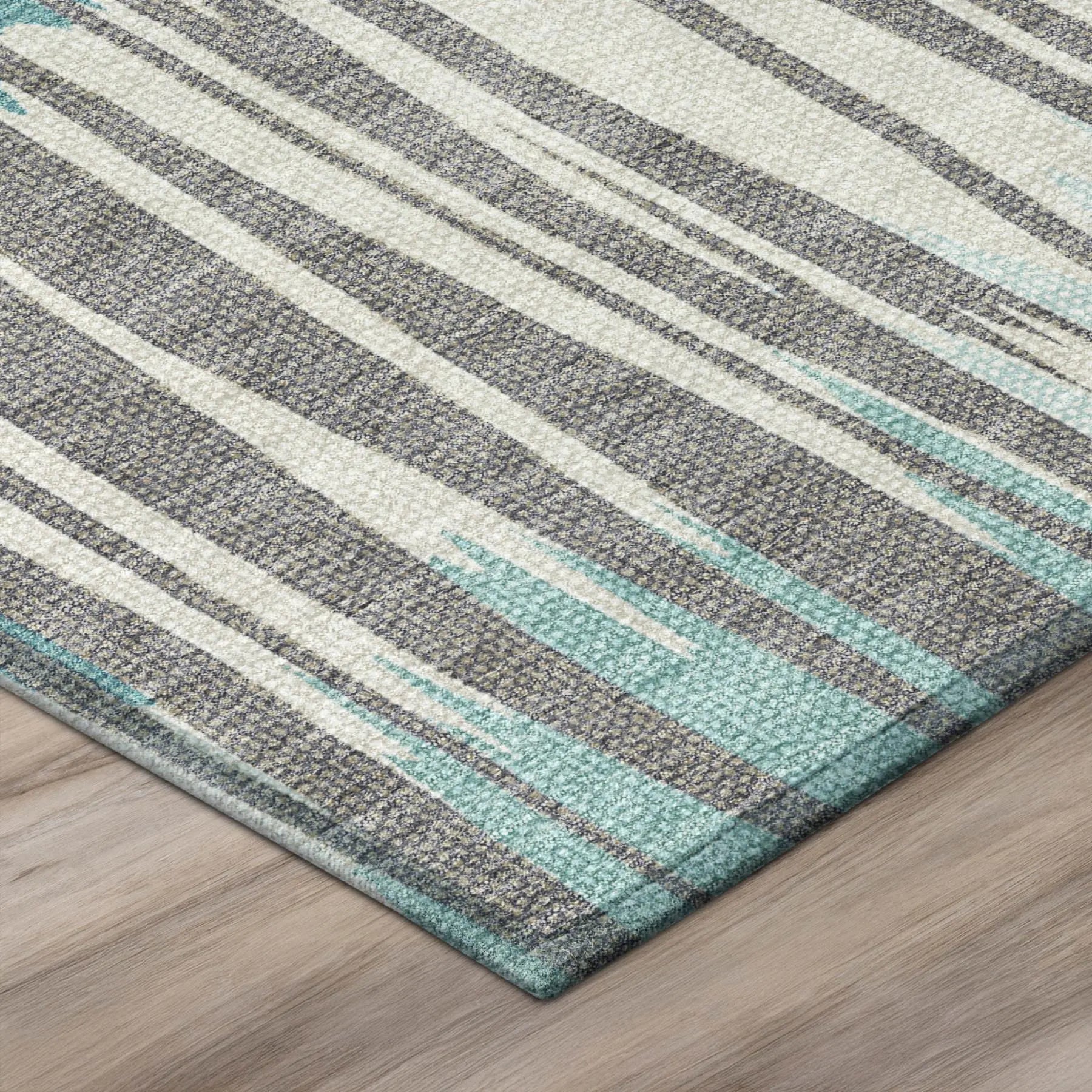 5' X 8' Teal Blue And Gray Striped Washable Indoor Outdoor Area Rug Homeroots Outdoor