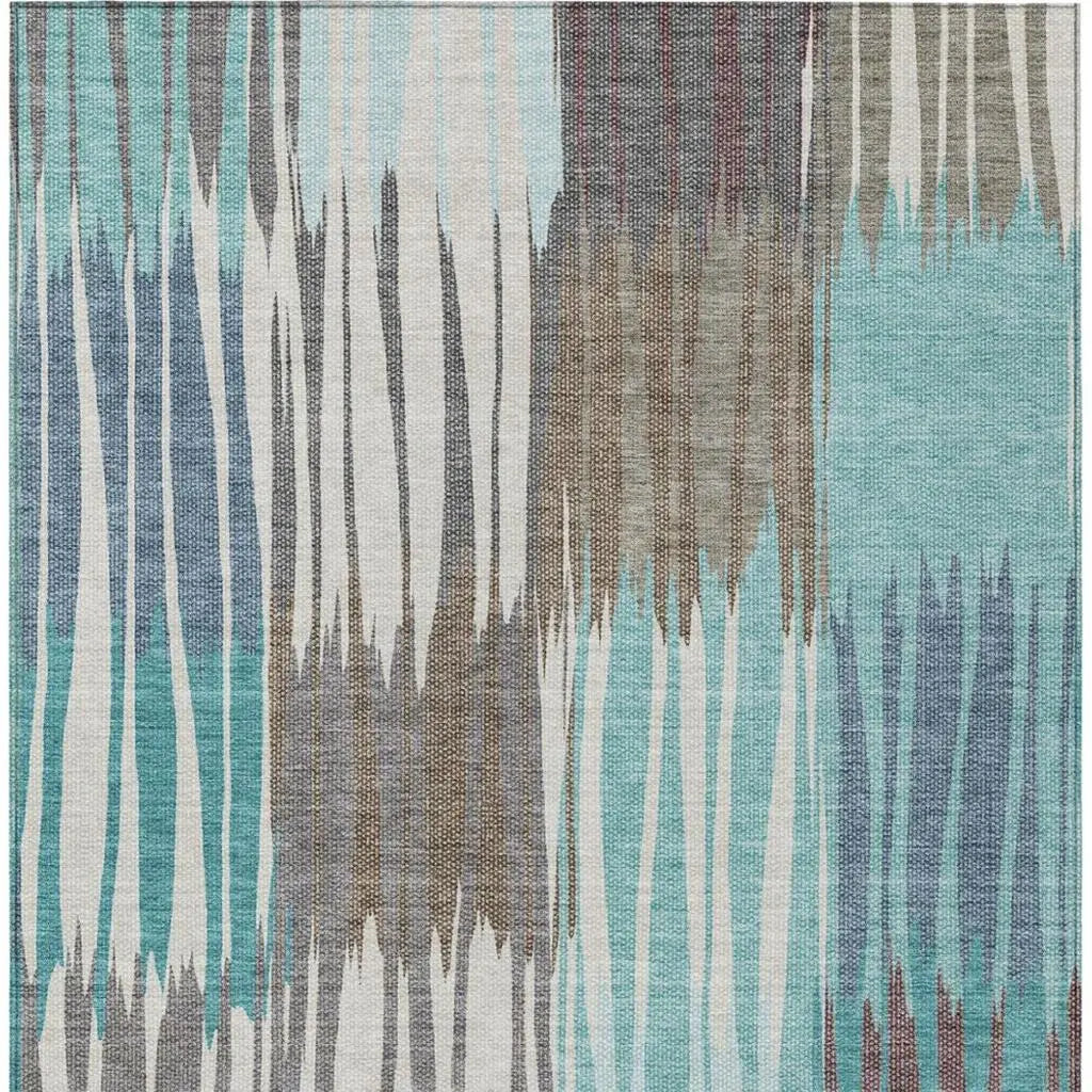 5' X 8' Teal Blue And Gray Striped Washable Indoor Outdoor Area Rug Homeroots Outdoor