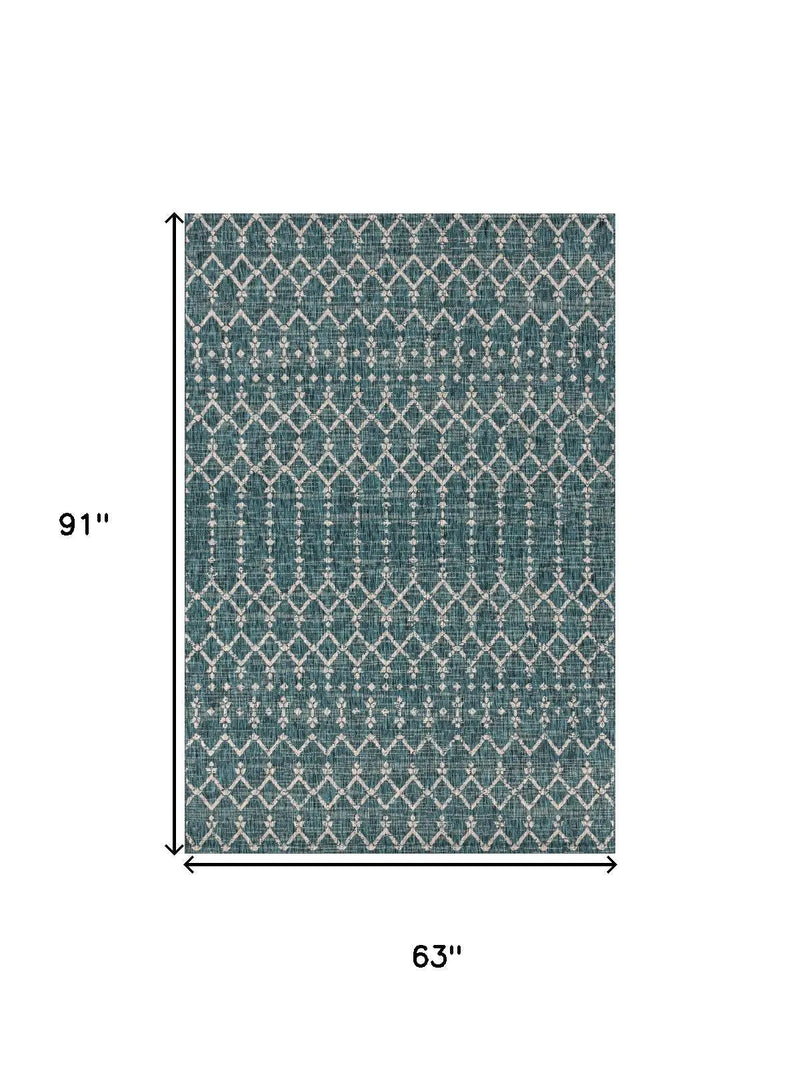 5' X 8' Teal Blue And Gray Trellis Indoor Outdoor Area Rug Homeroots Outdoor