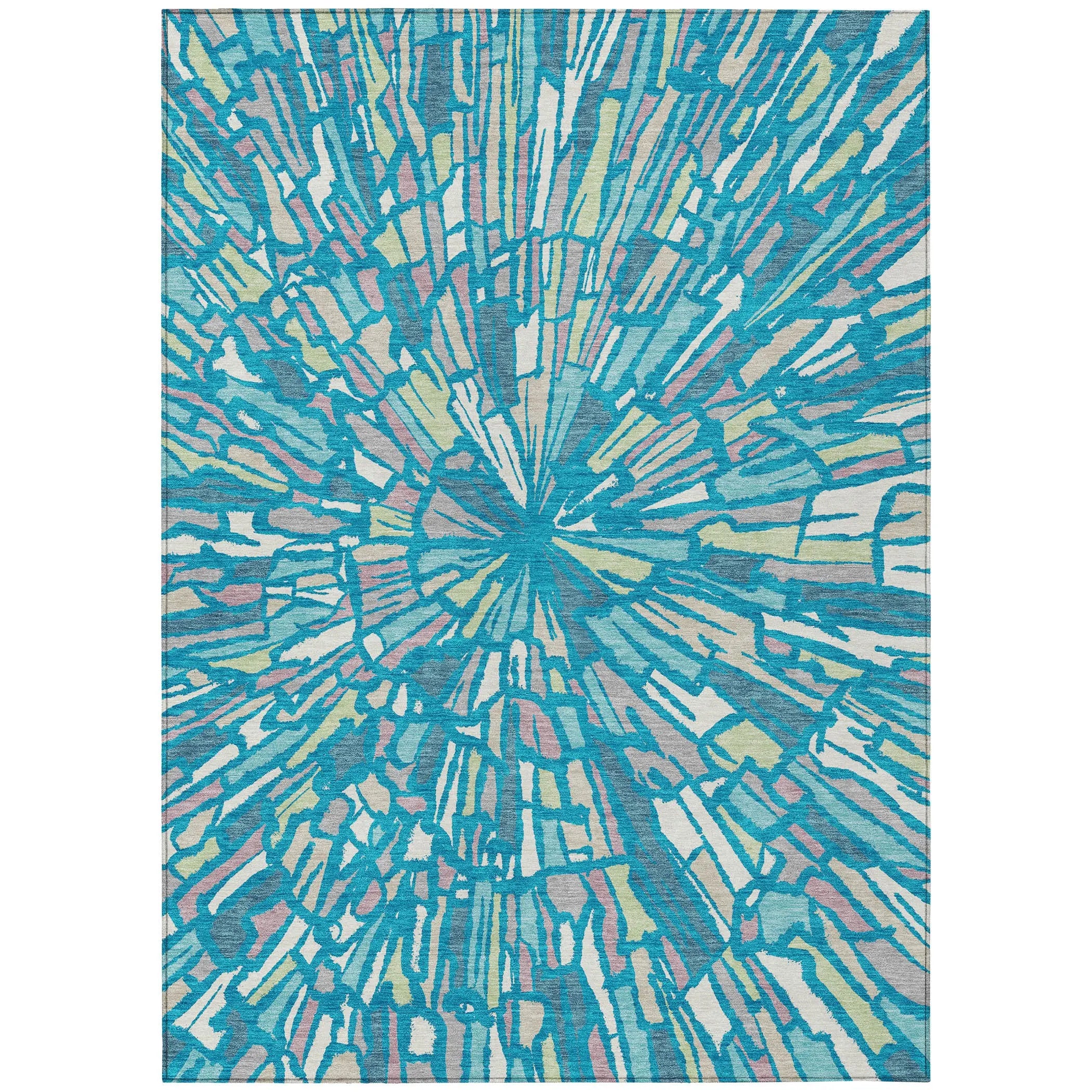 5' X 8' Teal Blue And Green Abstract Washable Indoor Outdoor Area Rug Homeroots Outdoor