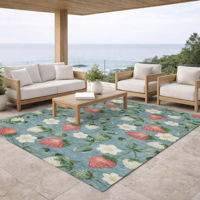5' X 8' Teal Blue And Green Floral Washable Indoor Outdoor Area Rug Homeroots Outdoor