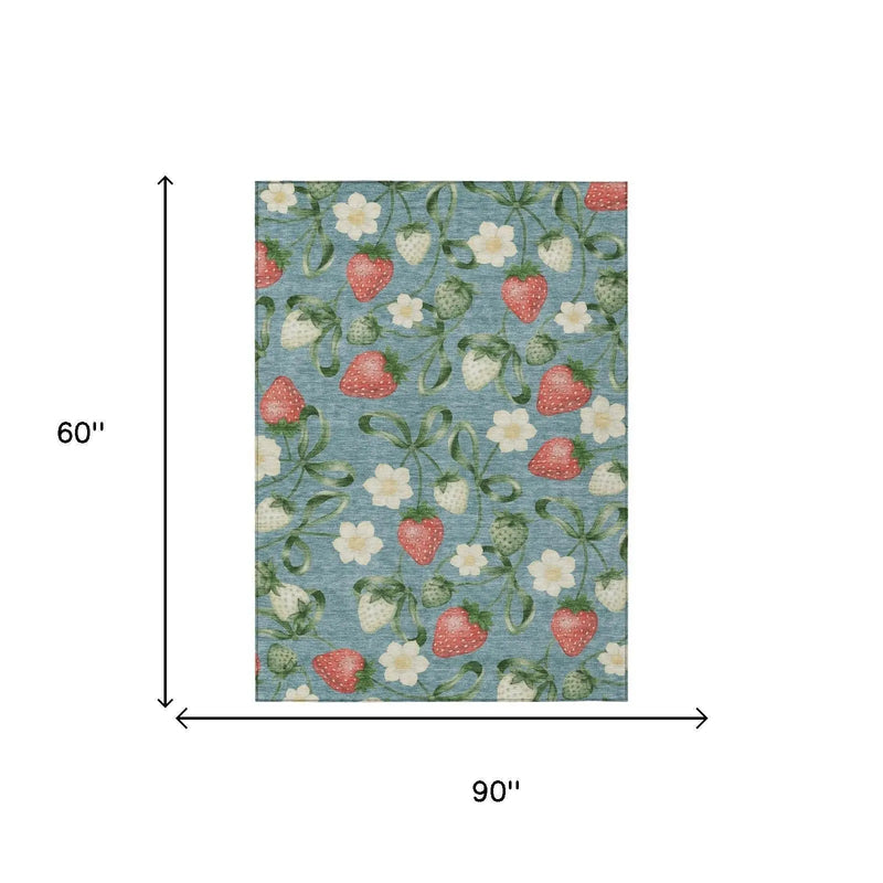 5' X 8' Teal Blue And Green Floral Washable Indoor Outdoor Area Rug Homeroots Outdoor