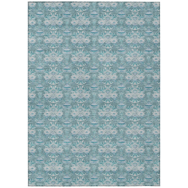5' X 8' Teal Blue And Green Floral Washable Indoor Outdoor Area Rug Homeroots Outdoor
